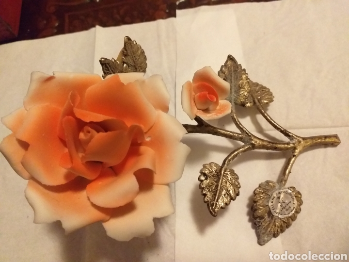 Antig&uuml;edades: Rosa de porcelana y plata Italiana