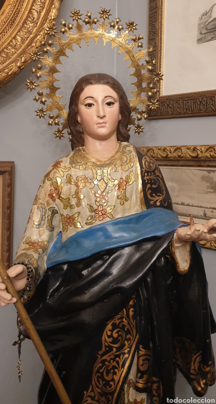 Antigüedades: Virgen de la aurora del siglo XVIII ( cara y manos de madera El resto gasas enfocadas con escayola) - Foto 2 - 242917295