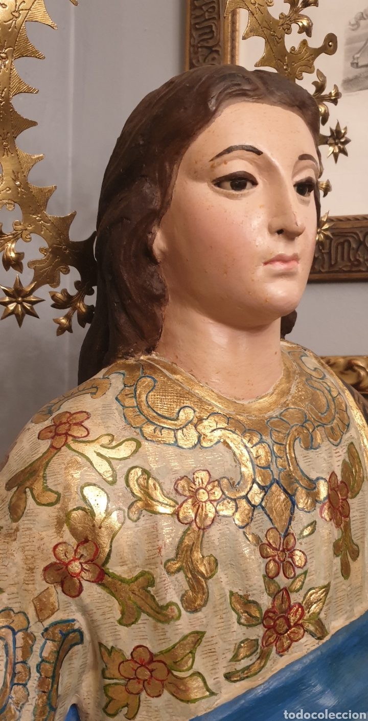 Antigüedades: Virgen de la aurora del siglo XVIII ( cara y manos de madera El resto gasas enfocadas con escayola) - Foto 5 - 242917295