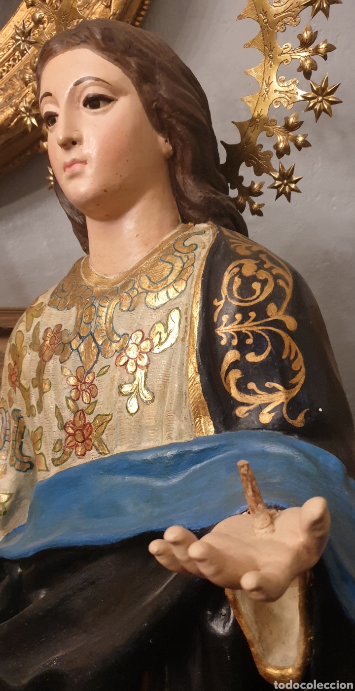 Antigüedades: Virgen de la aurora del siglo XVIII ( cara y manos de madera El resto gasas enfocadas con escayola) - Foto 7 - 242917295