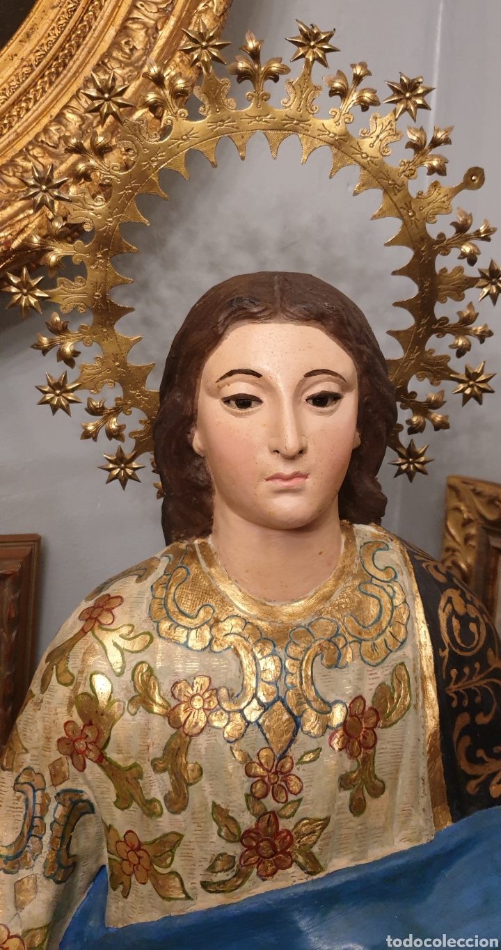 Antigüedades: Virgen de la aurora del siglo XVIII ( cara y manos de madera El resto gasas enfocadas con escayola) - Foto 11 - 242917295