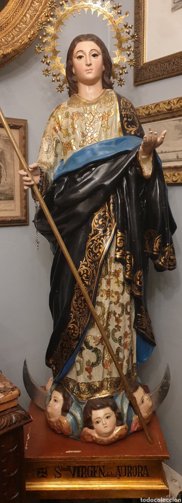 Antigüedades: Virgen de la aurora del siglo XVIII ( cara y manos de madera El resto gasas enfocadas con escayola) - Foto 1 - 242917295