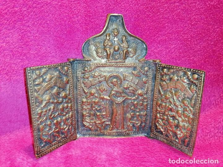Antig&uuml;edades: ANTIGUO ICONO TR&Iacute;PTICO DE BRONCE. RUSO ORTODOXO - Foto 11