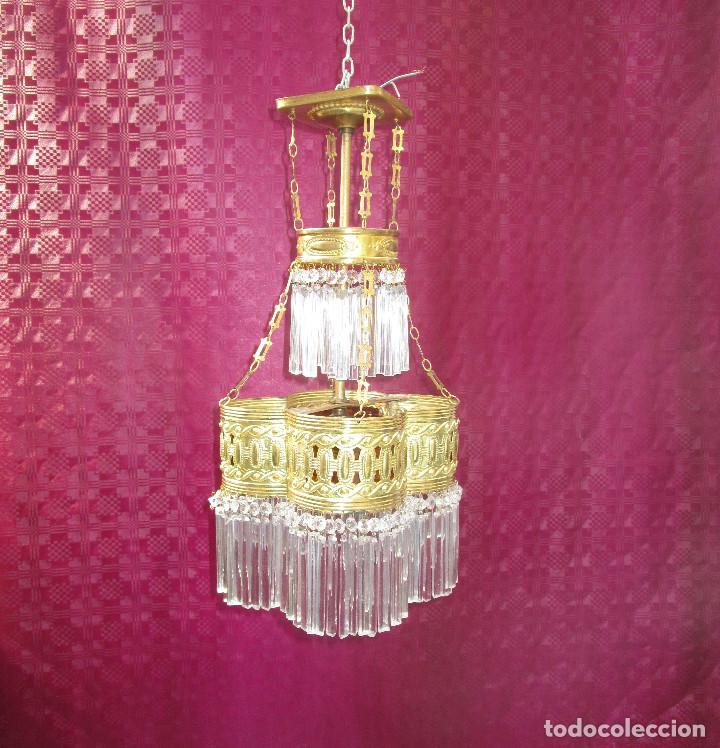 MARAVILLOSA LAMPARA ANTIGUA AÑOS 30 EN LATON Y CRISTAL (Antigüedades - Iluminación - Lámparas Antiguas)
