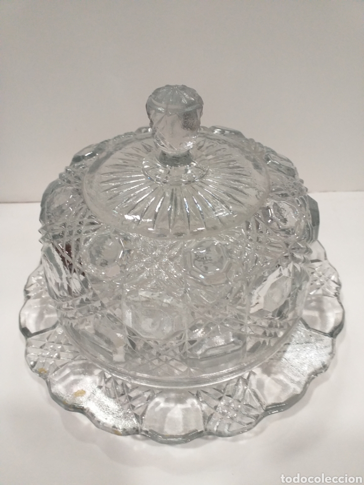 Antig&uuml;edades: Mantequillera de cristal tallado - Foto 1