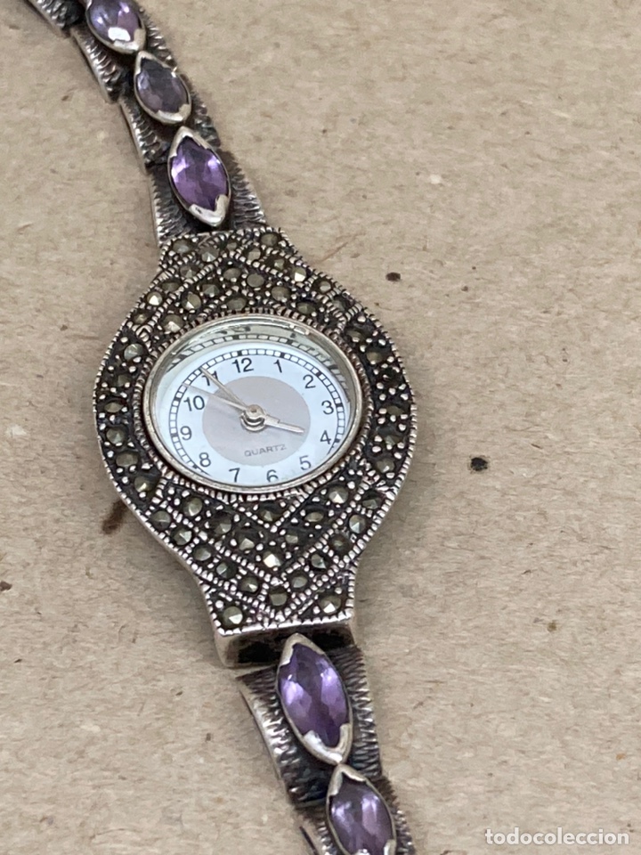 Antig&uuml;edades: Reloj de plata con piedras engastada - Foto 2
