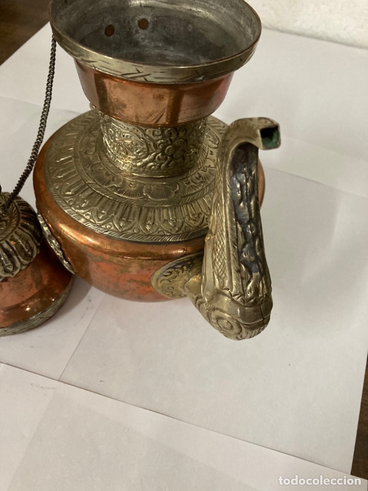Antig&uuml;edades: Tetera antigua en cobre figuras drag&oacute;n - Foto 7