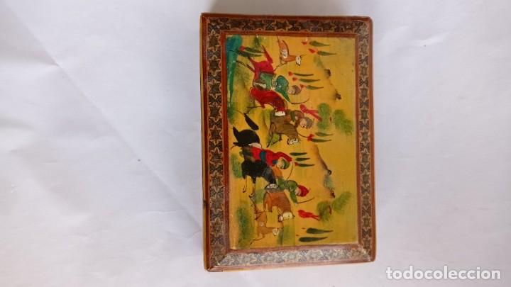 Antigüedades: Caja madera. 13,5 x 9 cm Técnica khalam. Persa de marquetería. - Foto 1 - 245006650