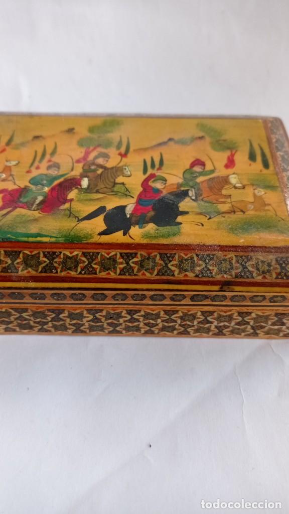 Antigüedades: Caja madera. 13,5 x 9 cm Técnica khalam. Persa de marquetería. - Foto 3 - 245006650