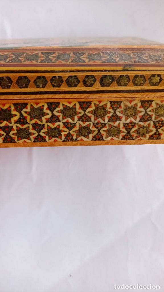 Antigüedades: Caja madera. 13,5 x 9 cm Técnica khalam. Persa de marquetería. - Foto 6 - 245006650
