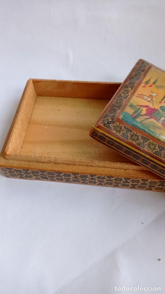 Antigüedades: Caja madera. 13,5 x 9 cm Técnica khalam. Persa de marquetería. - Foto 7 - 245006650