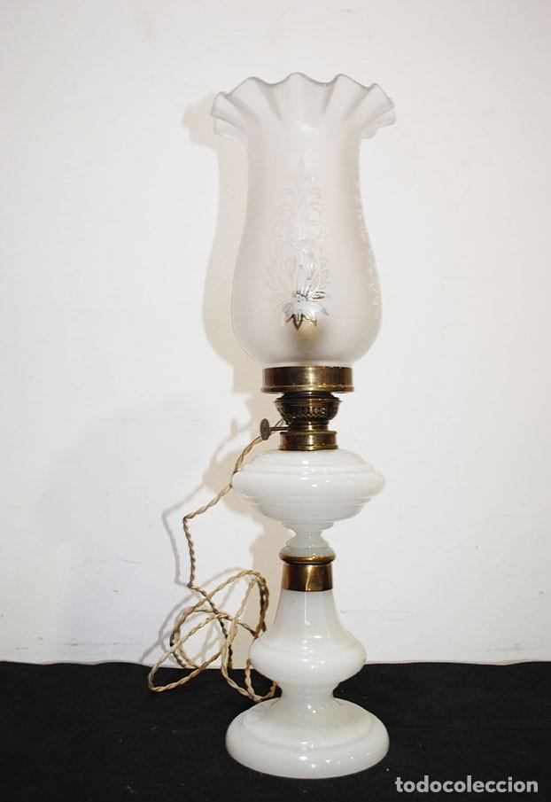 Antig&uuml;edades: QUINQU&Eacute; ANTIGUO CRISTAL DE OPALINA - Foto 2
