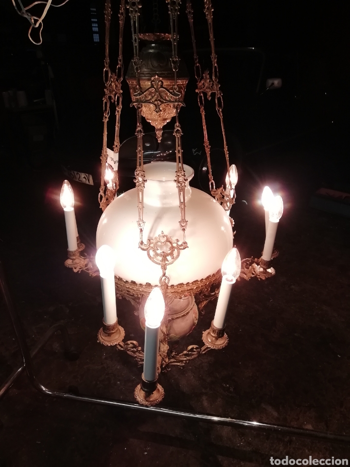 Antig&uuml;edades: QUINQUE DE BRONCE Y OPALINA S XIX - Foto 8
