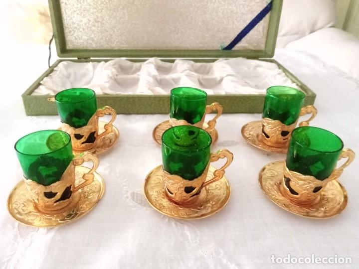 Oggetti Antichi: Juego de 6 tazas con platillos de caf&eacute; /t&eacute; turco labrado. Primera mitad del siglo XX.