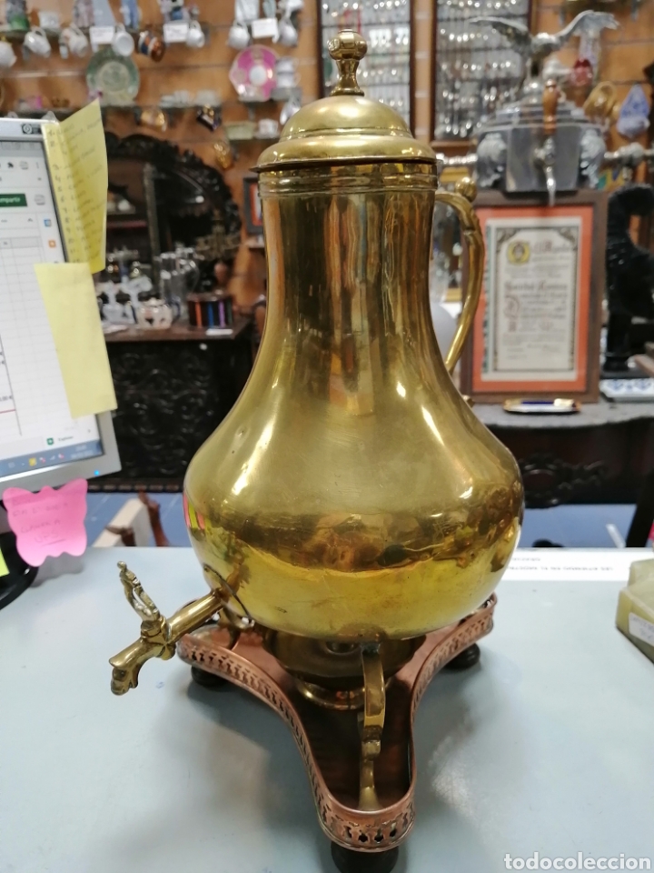 Oggetti Antichi: Samovar o calentador de t&eacute; holand&eacute;s. Lat&oacute;n y cobre.