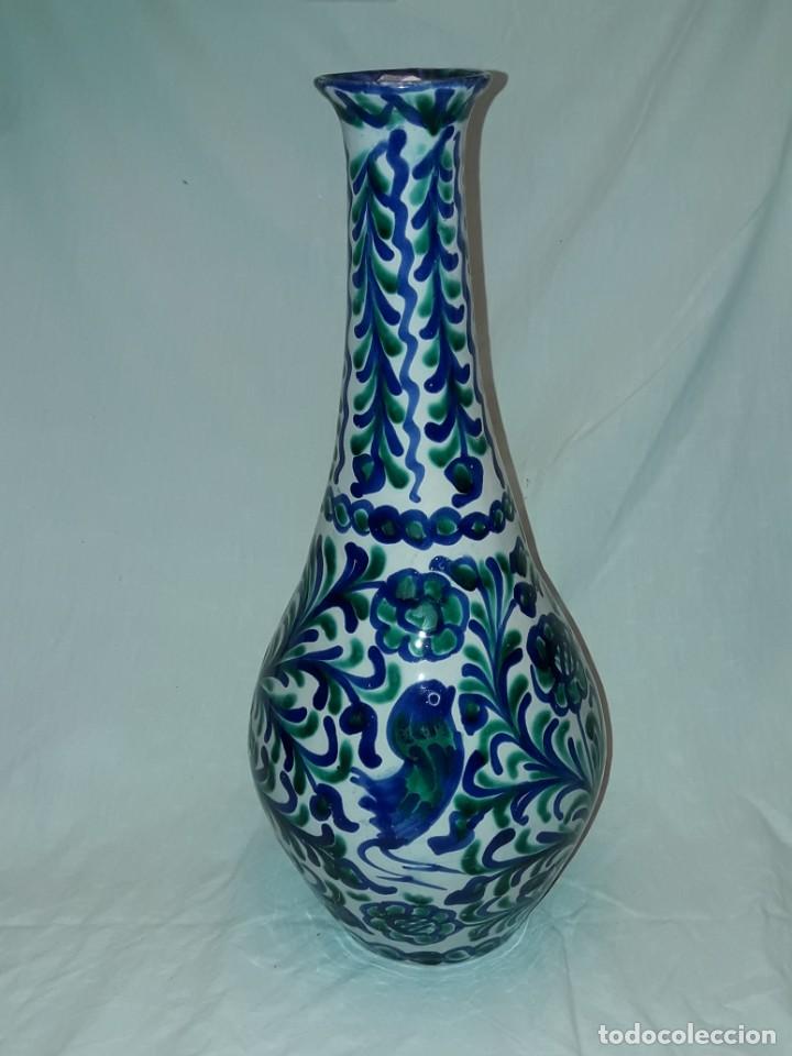 Antigüedades: Bello jarrón boca estrecha cerámica Fajalauza Granada 29cm - Foto 4 - 246891085