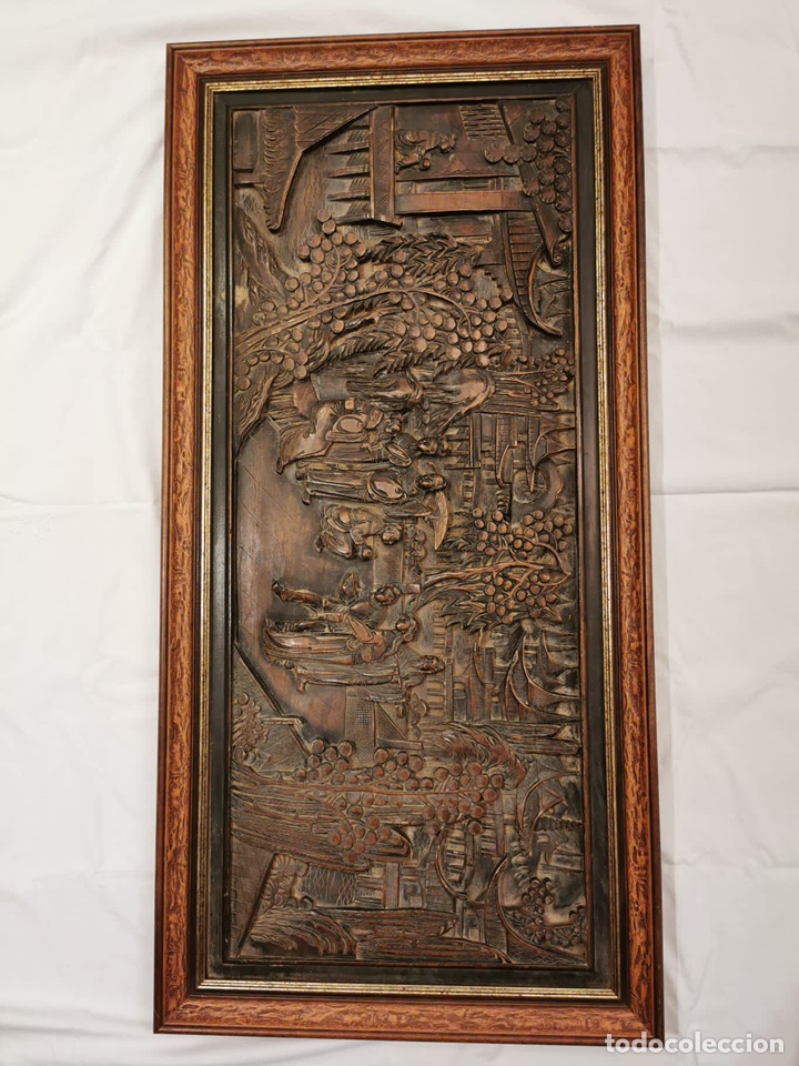Antiguidades: Cuadro de madera tallado China original