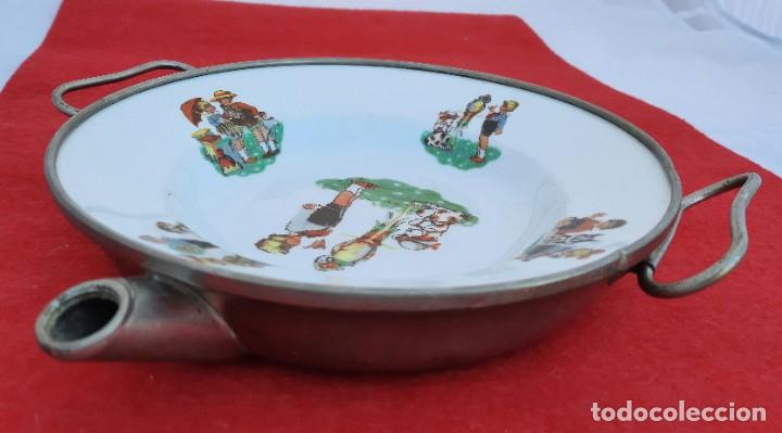 Antiquit&eacute;s: ANTIGUO PLATO DE PORCELANA TERMO-CALENTADOR , BEBE , NI&Ntilde;O CON ESCENAS INFANTILES