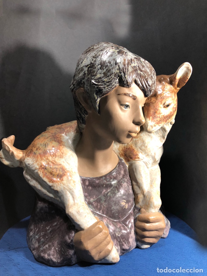 Lladro  Mozo del Cabritillo (Gres) Boy with Goat, sculpture by Juan  Huerta