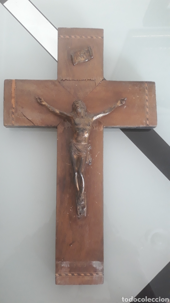 Antig&uuml;edades: Antiguo crucifijo con marqueter&iacute;a - Foto 6