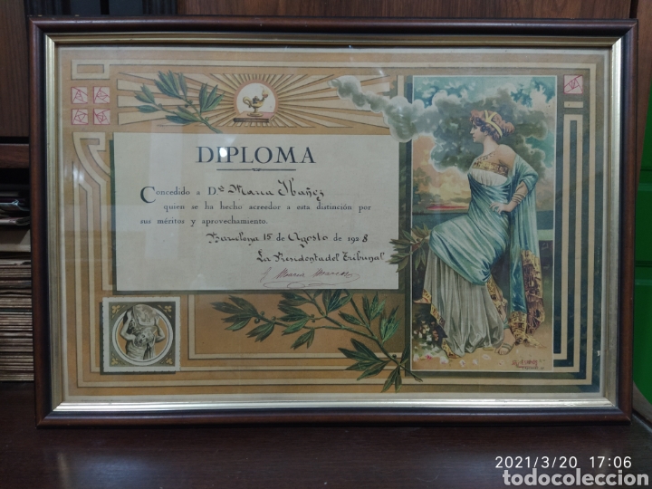 Antiquit&eacute;s: Diploma 1928. Dibujo realizado por Jos&eacute; Espin&oacute;s