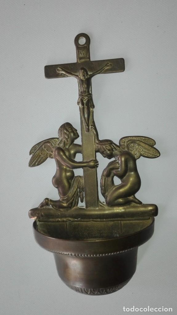 Antig&uuml;edades: BENDITERA DE BRONCE CON ANGELES - Foto 15