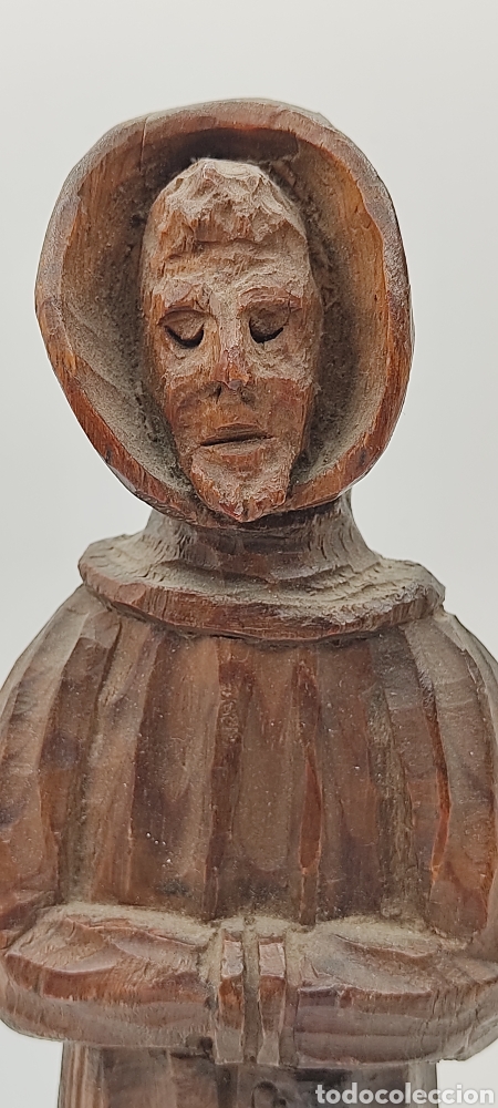 Oggetti Antichi: Antigua talla madera monje 28 cms. Altura