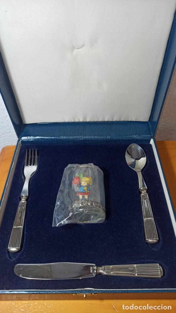 Antig&uuml;edades: CUBIERTO PLATA Y VASO CRISTAL INFANTIL. - Foto 1