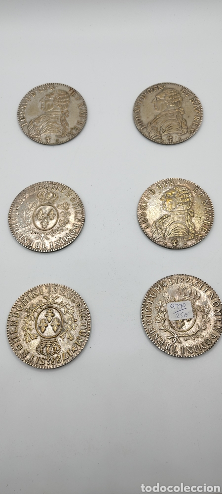 Oggetti Antichi: Lote 6 posavasos reproducci&oacute;n moneda lud XVI D GFR ET NAV REX. 1788. Ver fotos