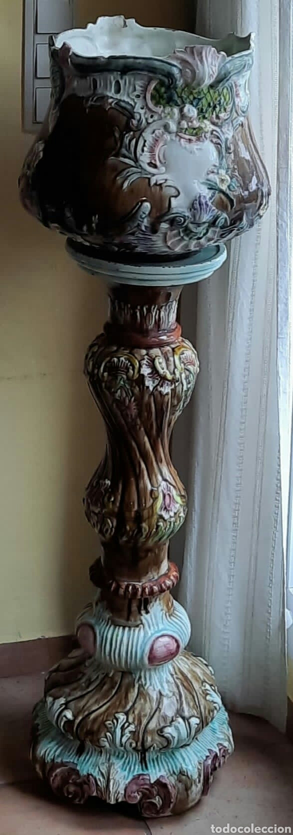 Antig&uuml;edades: Jarron Ceramica, con pedestal - Foto 1