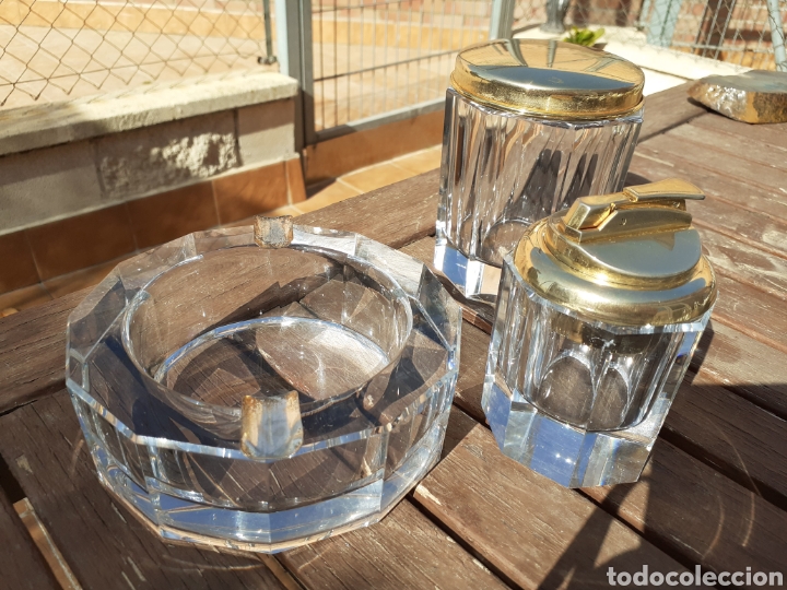 Antiques: Juego fumador de mesa, en cristal facetado franc&eacute;s