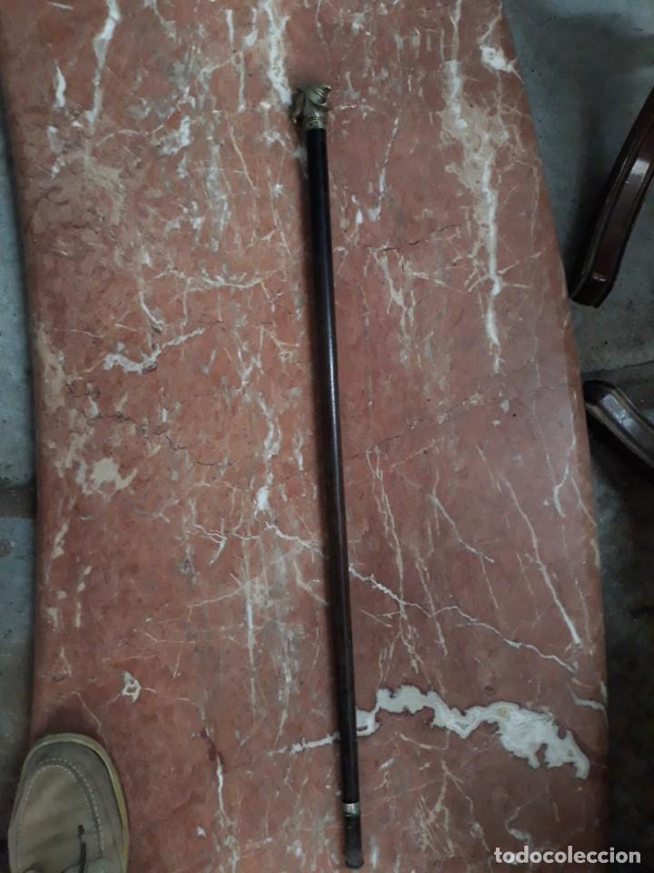 Antig&uuml;edades: BASTON MADERA NOGAL CON CABEZA BRONCE - Foto 1