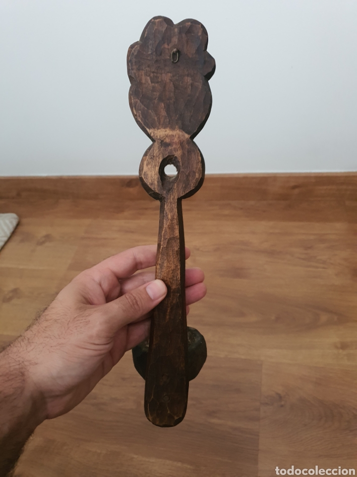Antig&uuml;edades: antiguo portavelas de madera talladas . - Foto 5