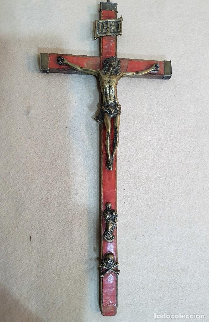 Antig&uuml;edades: -ANTIGUO CRUCIFIJO MADERA Y BRONCE - Foto 1