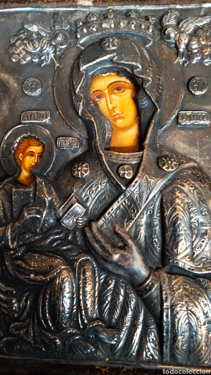 Antig&uuml;edades: ANTIGUO ICONO VIRGEN PLATEADA - Foto 1