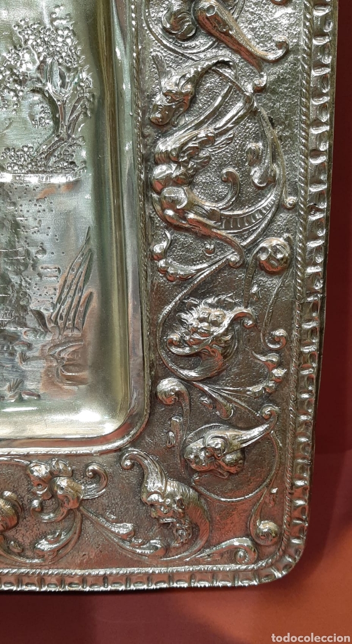 Antig&uuml;edades: Bandeja de cobre plateado - Foto 5