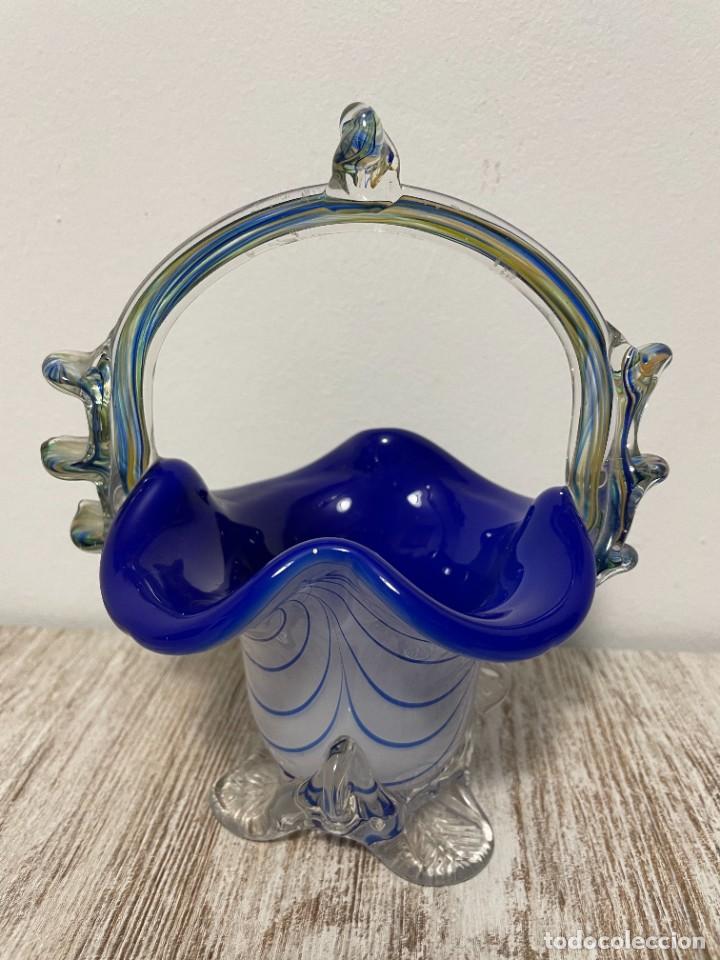 Antig&uuml;edades: CESTA CRISTAL MURANO AZUL COBALTO - Foto 1