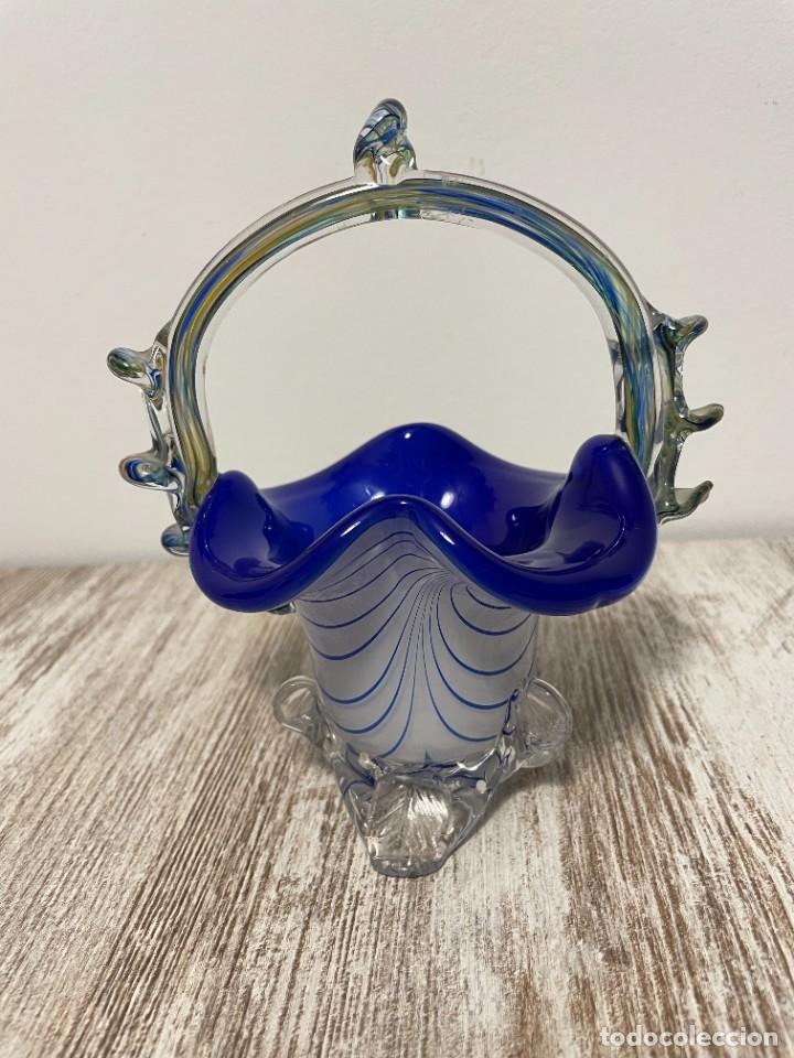 Antig&uuml;edades: CESTA CRISTAL MURANO AZUL COBALTO - Foto 2