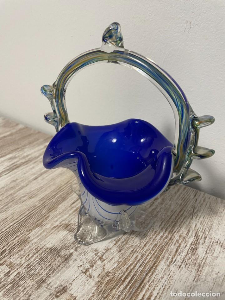 Antig&uuml;edades: CESTA CRISTAL MURANO AZUL COBALTO - Foto 3