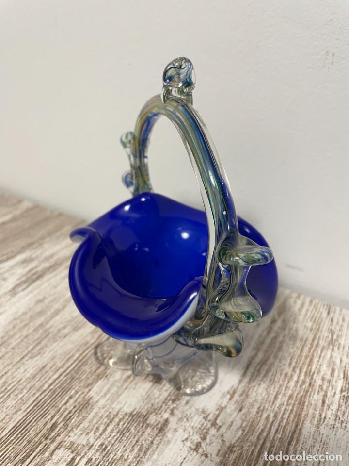 Antig&uuml;edades: CESTA CRISTAL MURANO AZUL COBALTO - Foto 4