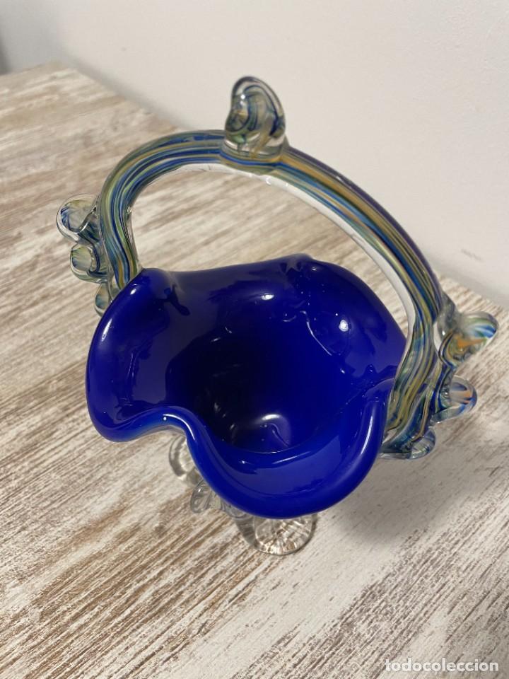 Antig&uuml;edades: CESTA CRISTAL MURANO AZUL COBALTO - Foto 8