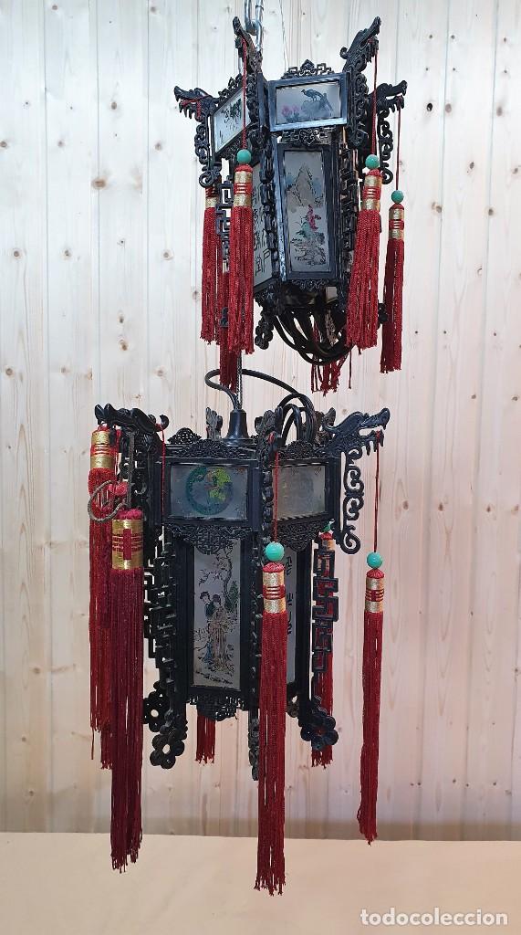 Antig&uuml;edades: PAREJA DE LAMPARAS ASIATICAS TIPO FAROL - Foto 1