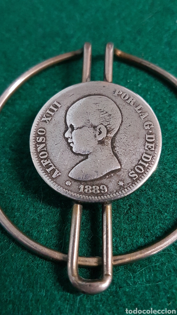 Antig&uuml;edades: BILLETERA DE PLATA CON MONEDA ALFONSO XII 1889 - Foto 4