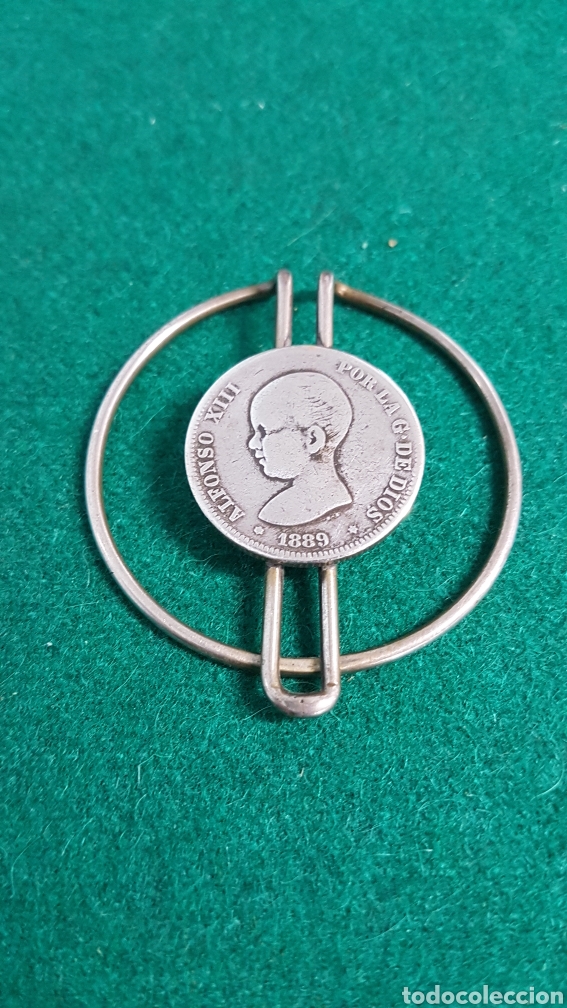 Antig&uuml;edades: BILLETERA DE PLATA CON MONEDA ALFONSO XII 1889 - Foto 1