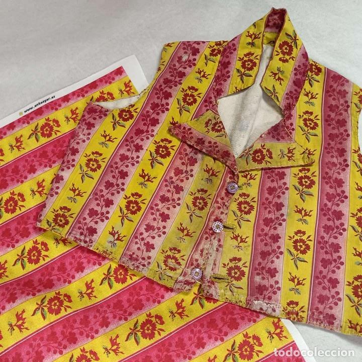 Antig&uuml;edades: TEJIDO DE PERCAL DE RAYAS ROSA Y AMARILLO - Foto 3