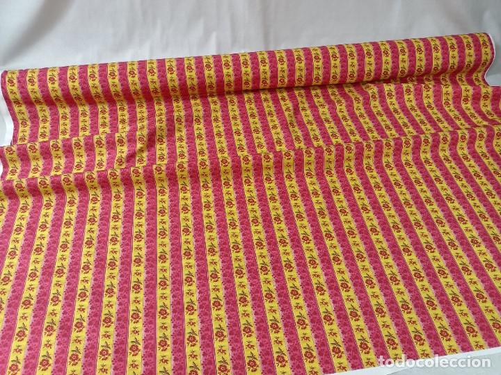 Antig&uuml;edades: TEJIDO DE PERCAL DE RAYAS ROSA Y AMARILLO - Foto 4