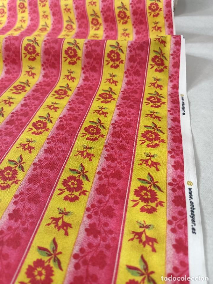 Antig&uuml;edades: TEJIDO DE PERCAL DE RAYAS ROSA Y AMARILLO - Foto 1