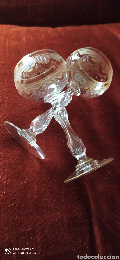 Antig&uuml;edades: Pareja copas cristal de la granja - Foto 1
