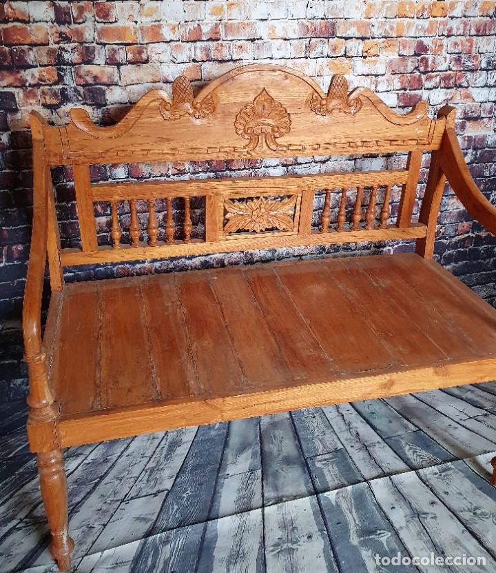 Antig&uuml;edades: BANCO ESCA&Ntilde;O SOFA TALLADO - Foto 1