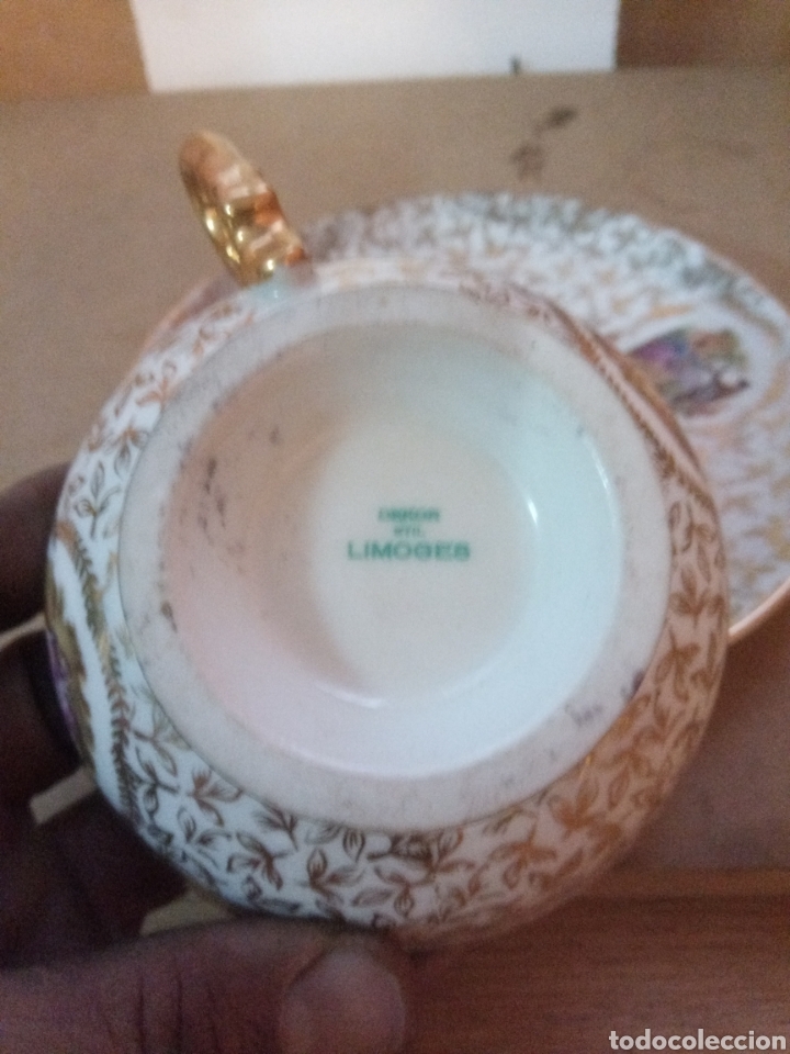 Antig&uuml;edades: Taza y plato limoge - Foto 2